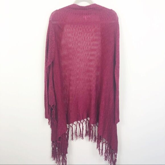 CHARMING CHARLIE | Burgundy Fringe Cardigan Large - Picture 5 of 6